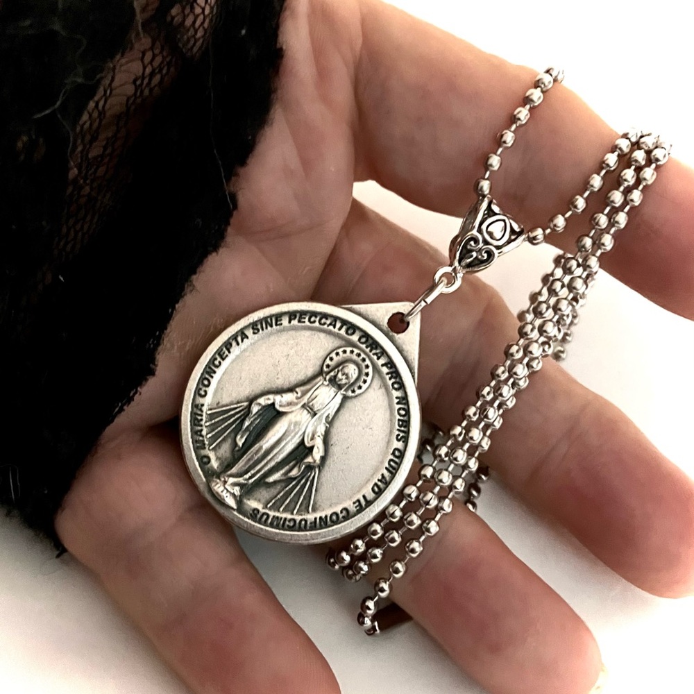 IMMACULATE CONCEPTION/MIRACULOUS MEDAL NECKLACE made in Italy - Picture 3 of 10